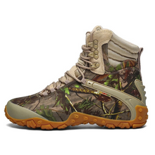 Load image into Gallery viewer, Camouflage boot with brown accents on a white background