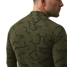Load image into Gallery viewer, Camohunters Olive Tonal camo polo shirt mandarin collar detail
