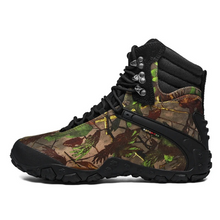 Load image into Gallery viewer, Camouflage hunting boot with black accents on a white background
