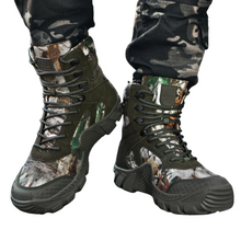Load image into Gallery viewer, Camouflage boots on a white background
