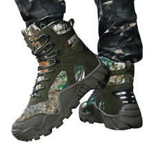Load image into Gallery viewer, Camouflage tactical boots on a white background
