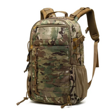 Load image into Gallery viewer, Camouflage backpack with multiple pockets and straps on a white background
